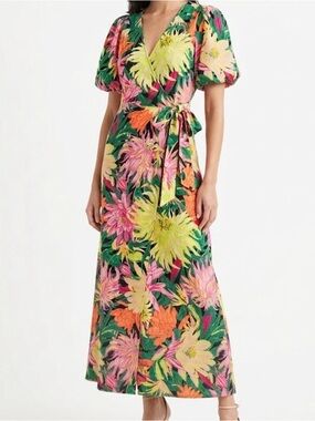 H&M NWT Tropical Floral Maxi Wrap Dress. Size XL. Viscose/Cotton. Adjustable